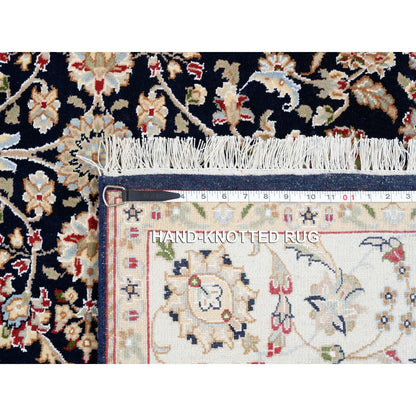 5'X5' Midnight Blue Hand Knotted Nain 250 Kpsi Pure Wool Square Rug