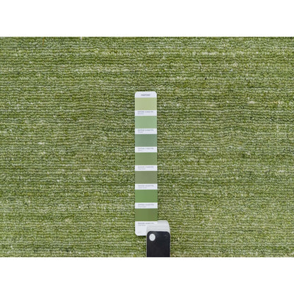 8'X10' Green Tone On Tone Plain Modern Striae Design Wool Hand Loomed Rug