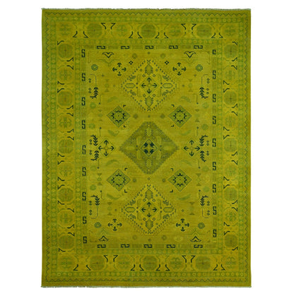 8'6"X11'4" Yellow Overdyed Kazak Geometric Design Hand Knotted Wool Rug