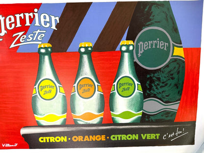 Villemot Bernard Vintage Poster Perrier Zeste Heavy Paper Linen