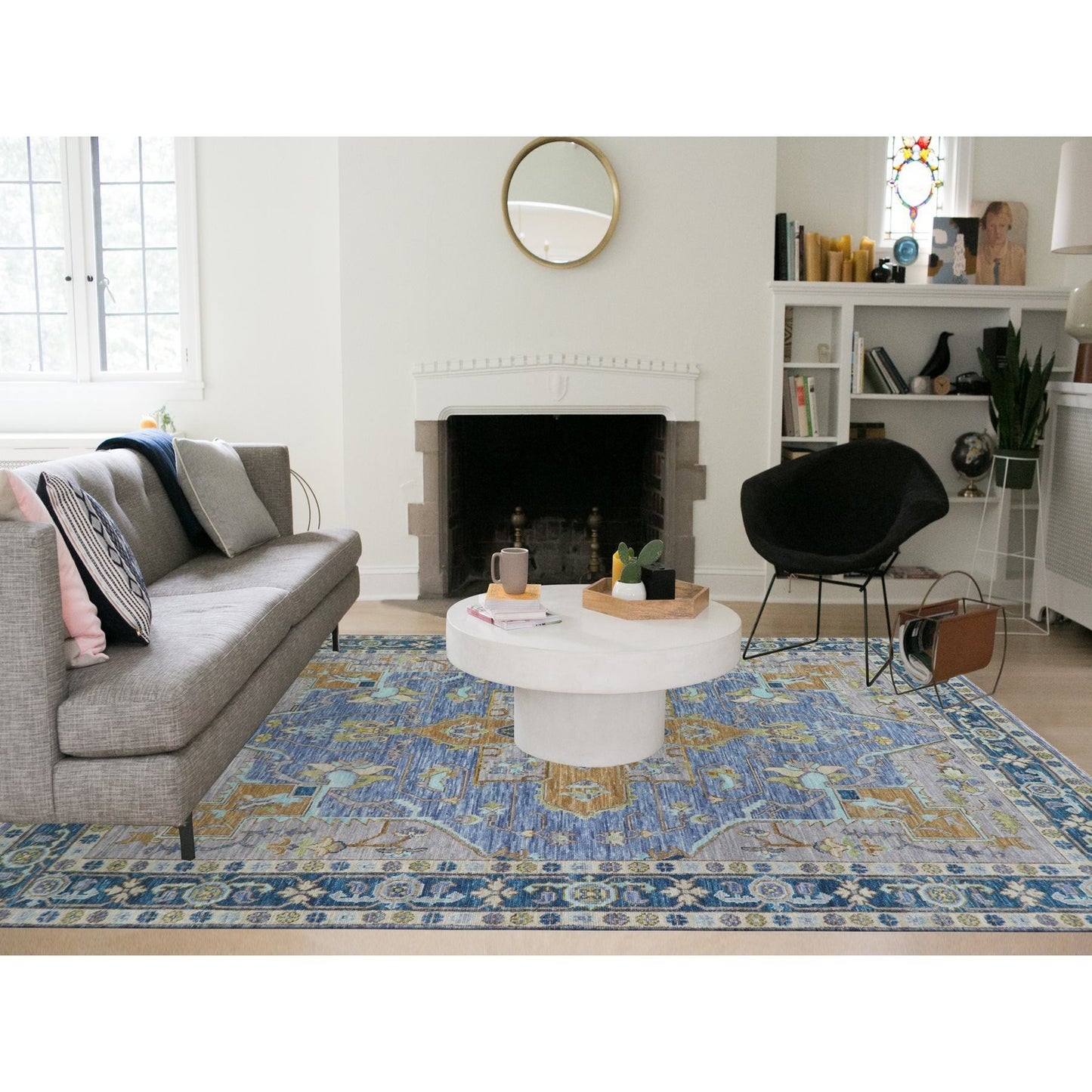 9'2"X12'2" Blue Heris Design Hand Knotted 100% Wool Vegetable Dyes Rug