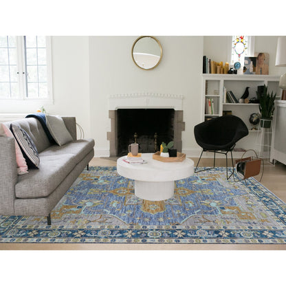 9'2"X12'2" Blue Heris Design Hand Knotted 100% Wool Vegetable Dyes Rug