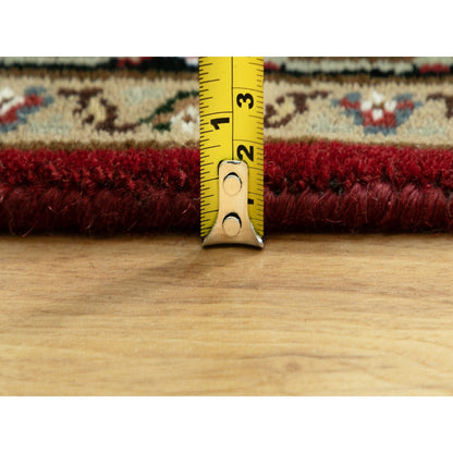 2'7"X12'1" Red Wool And Silk Tebraz Mahi Fish Design Oriental Runner Rug