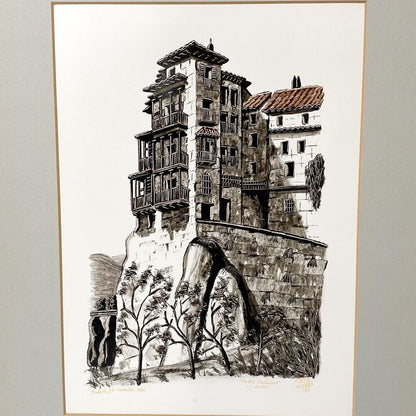 Martin Hidalgo (Spain) - Madrid Original Painting Gouache On Paper Signed Framed