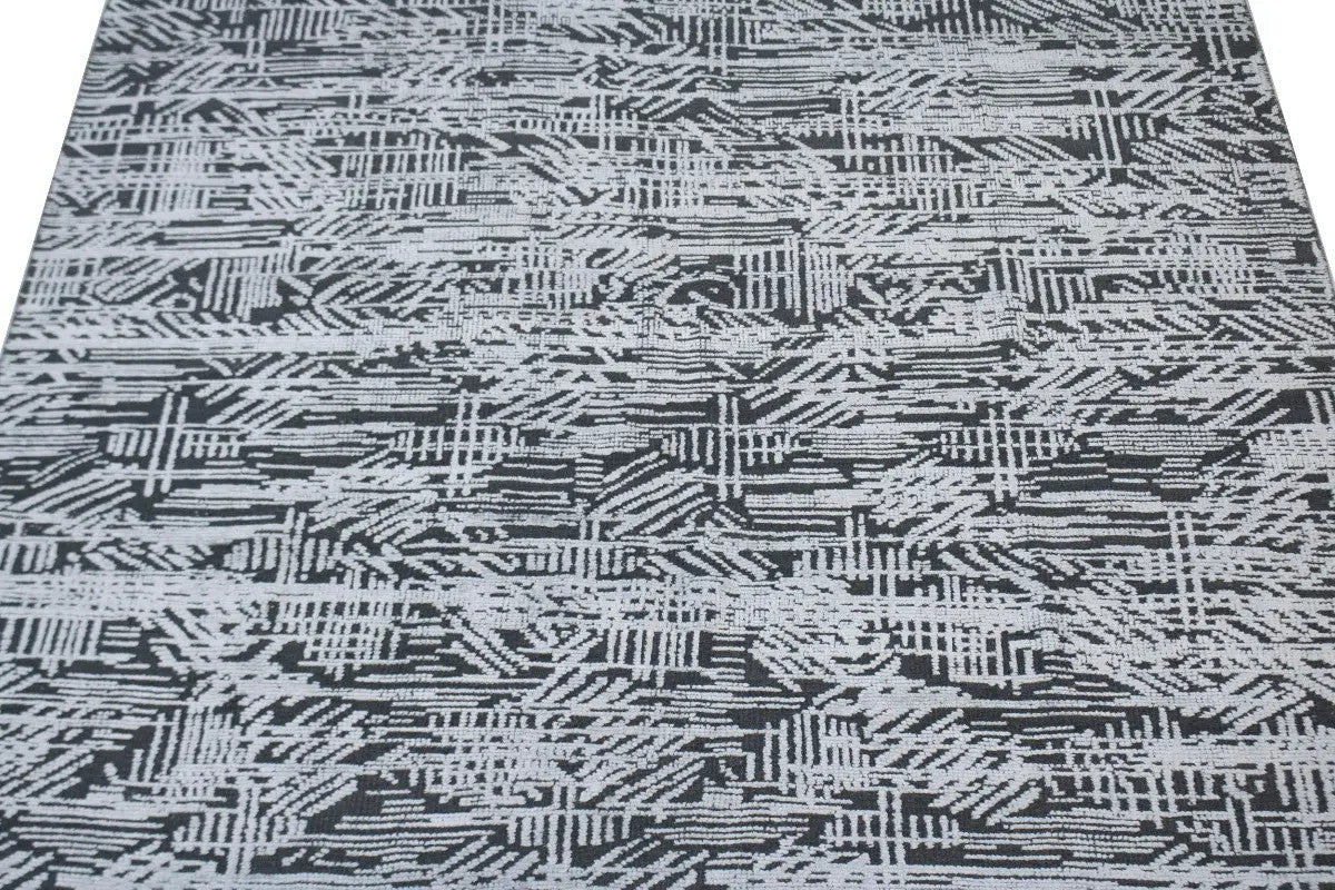 8x10 Hand-Carved Dark Grey Wool Modern Oriental Rug High-Low Relief Carpet