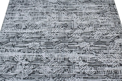 8x10 Hand-Carved Dark Grey Wool Modern Oriental Rug High-Low Relief Carpet