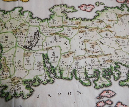 1715 Reland Map Of Japan 66 Provinces Nagasaki Port Coat Of Arms Handcolored