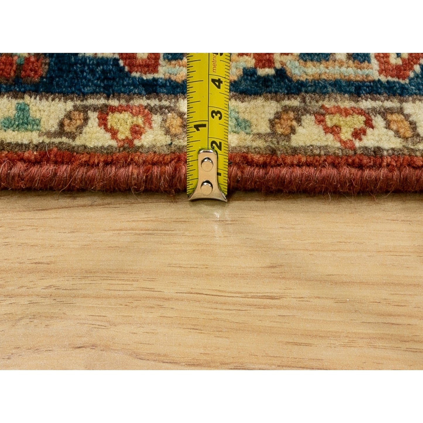 2'6"X12'2" Organic Wool Red Antiqued Heris Re-Creation Hand Knotted Rug