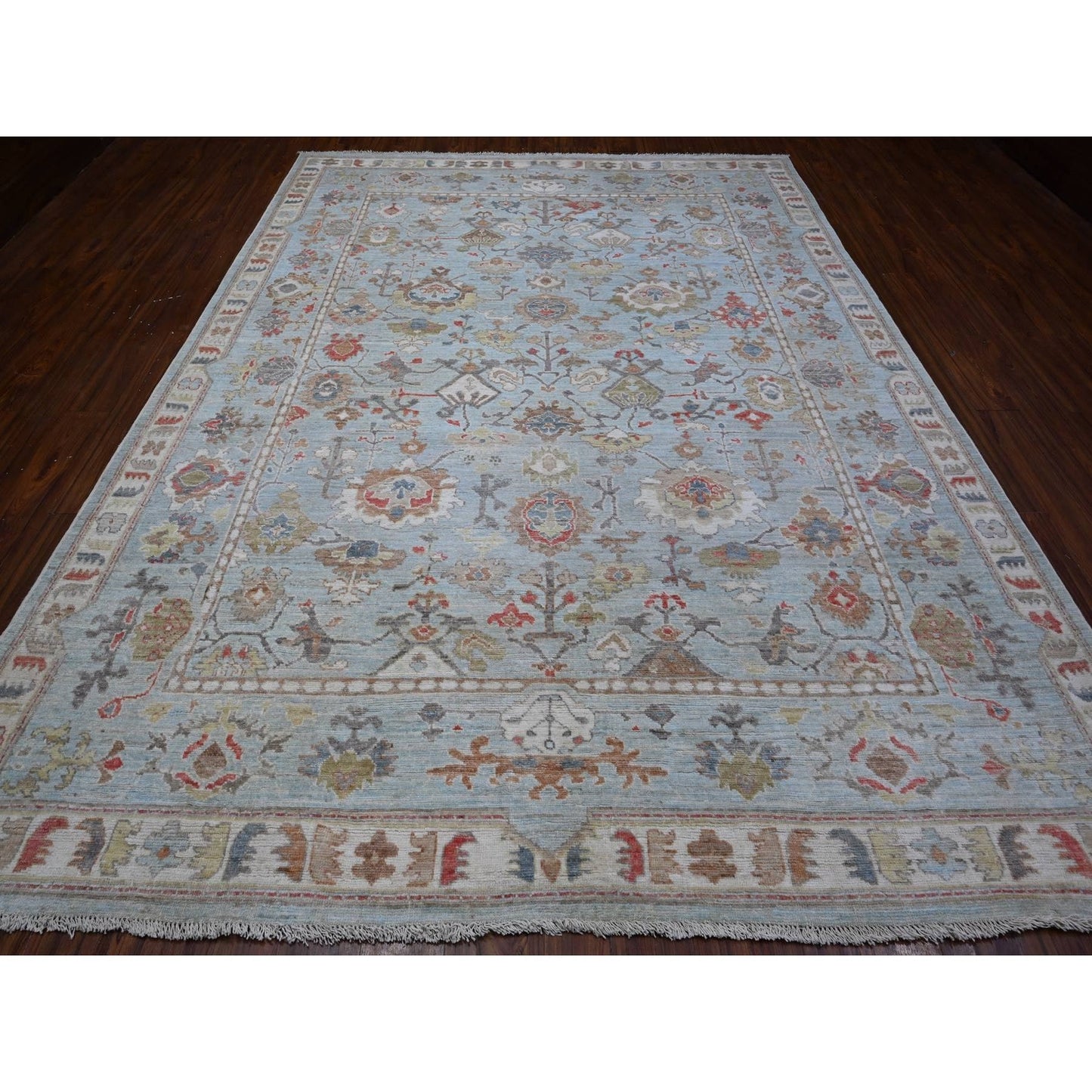8'10"X12' Iceberg Blue Hand Knotted Afghan Angora Oushak Oriental Rug