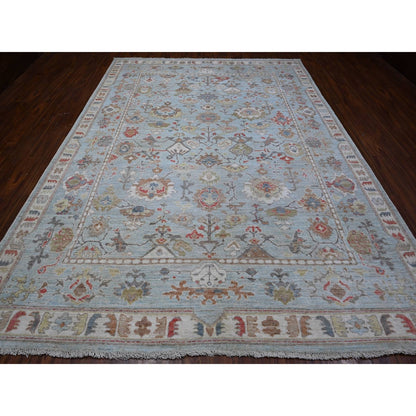 8'10"X12' Iceberg Blue Hand Knotted Afghan Angora Oushak Oriental Rug