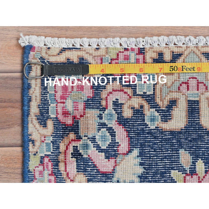 1'6"X2'1" Blue Worn Wool Hand Knotted Vintage Farsian Karman Mat Rug