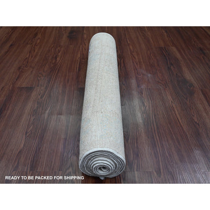 2'7"X9'10" White Angora Oushak Leaf Design Hand Knotted Wool Runner Rug