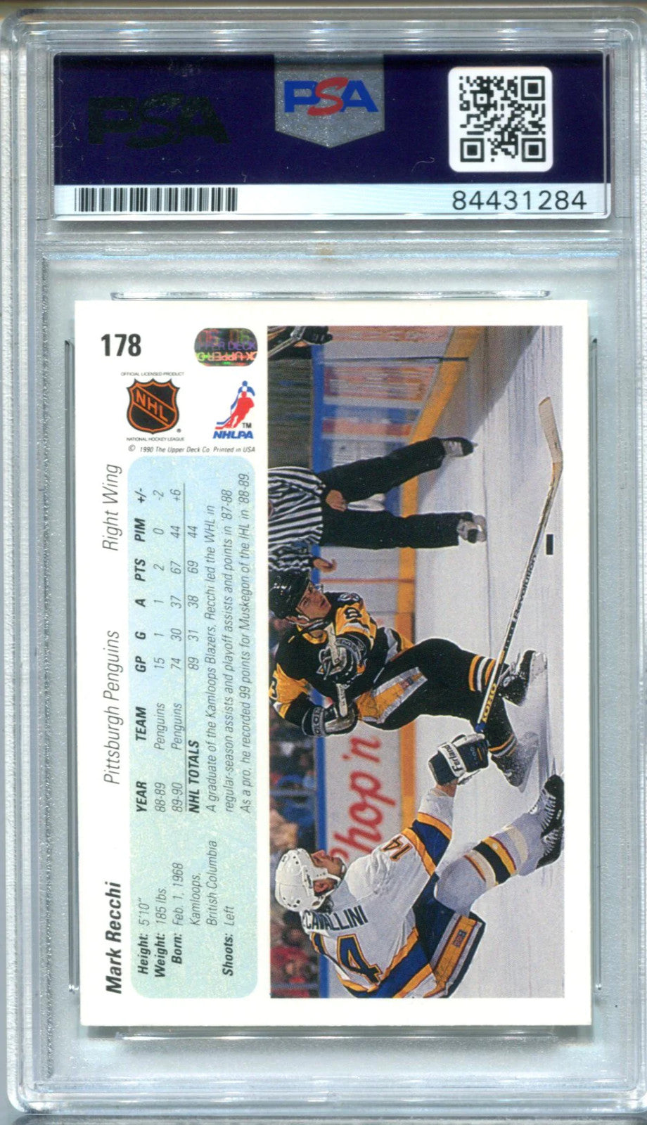 Mark Recchi 1990 Upper Deck #179 "3X Stanley Cup/Hof2017" Psa Auto Gem Mt 10