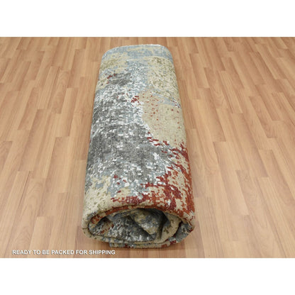 8'5"X8'5" Beige Hand Knotted Abstract Design Soft Wool Square Rug