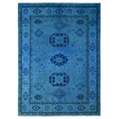 Rug 8'8"x11'9" Blue Hand Knotted Overdyed Kazak Geometric Design All Wool