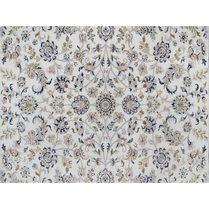 7'10"X10'3" Ivory Nain With Flower Pattern Wool And Silk Hand Knotted Rug