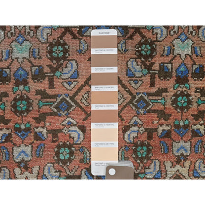 3'9"X9'9" Brown Vintage Farsian Worn Wool Hand Knotted Wide Runner Rug