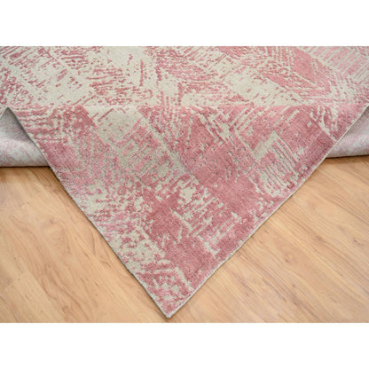 11'10"X17'10" Pink Wool And Art Silk Jacquard Hand Loomed Oversized Rug