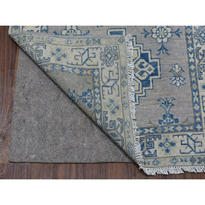 2'6"X9'7" Gray Wide Runner Wool Afghan Vintage Look Kazak Hand Made Rug