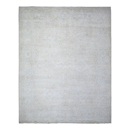 8'X9'8" Cream Hand Knotted White Wash Peshawar Extra Soft Wool Rug