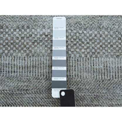 2'7"X10' Gray Wool And Silk Hand Knotted Modern Grass Design Runner Rug