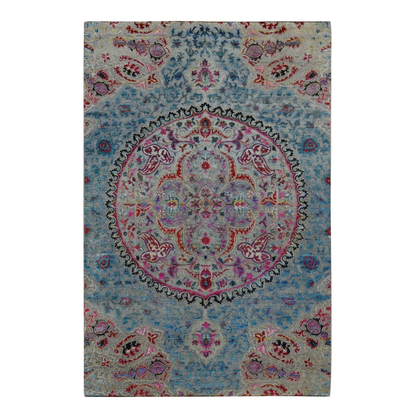 6'X9' Tan Brown Maharaja Design Sari Silk And Wool Hand Knotted Rug