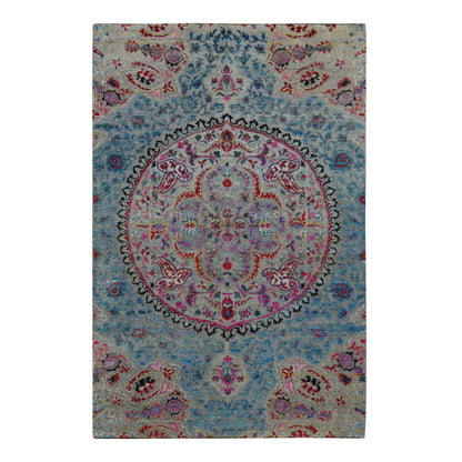 6'X9' Tan Brown Maharaja Design Sari Silk And Wool Hand Knotted Rug