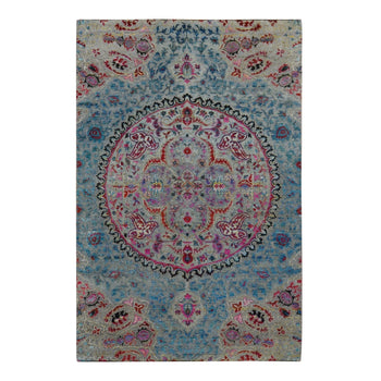 6'X9' Tan Brown Maharaja Design Sari Silk And Wool Hand Knotted Rug