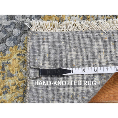 2'10"X6' Gray Broken Zoroastrian Wool And Silk Hand Knotted Runner Rug