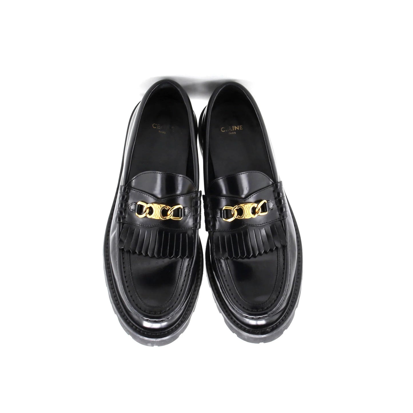 Celine Women'S Triomphe Chain Margaret Loafers Leather