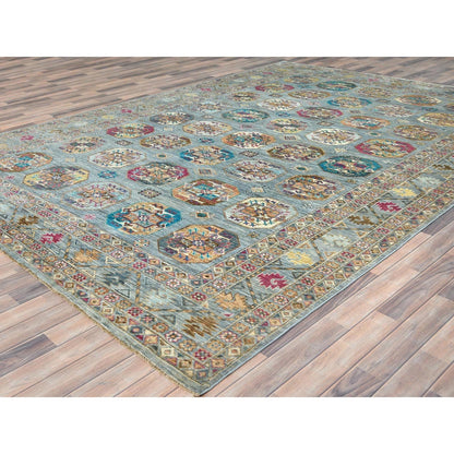 8'8"X11'9" Light Blue Soft Wool Hand Knotted Afghan Super Kazak Rug