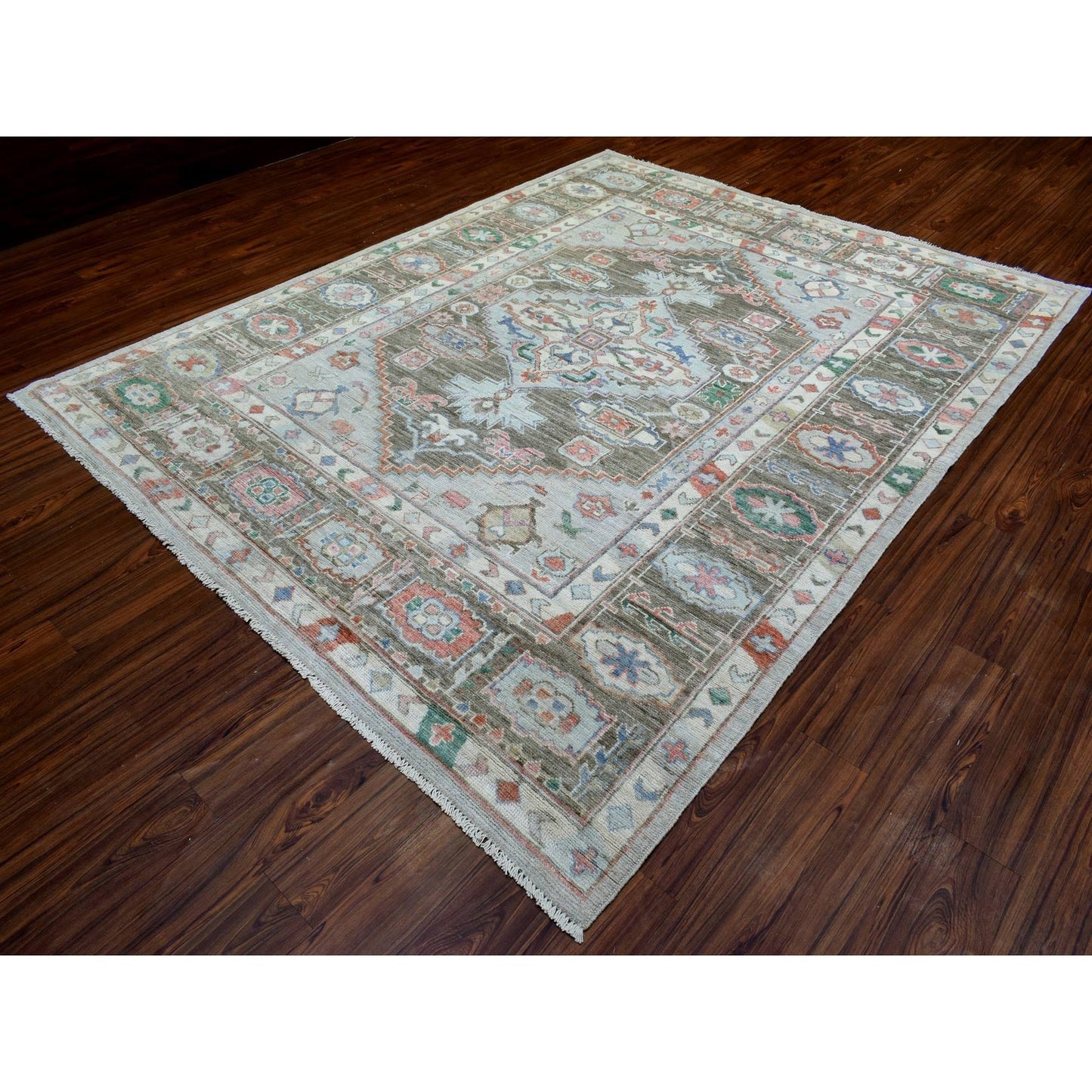 8'2"X10'3" Gray Soft Wool Hand Knotted Anatolian Village Inspired Rug