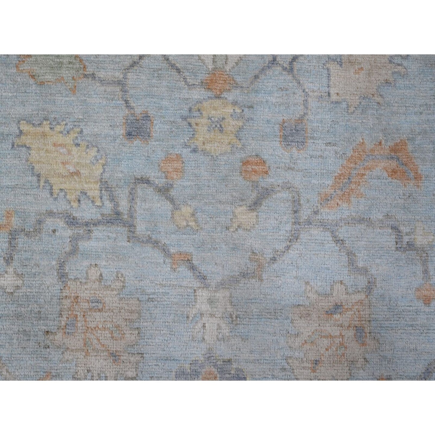 7'9"X9'9" Beau Blue Faded Out Angora Oushak Wool Weft Oriental Rug