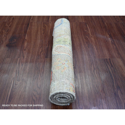 2'1"X3'1" Gray Hand Knotted Birds Of Paradise Design Soft Wool Mat Rug