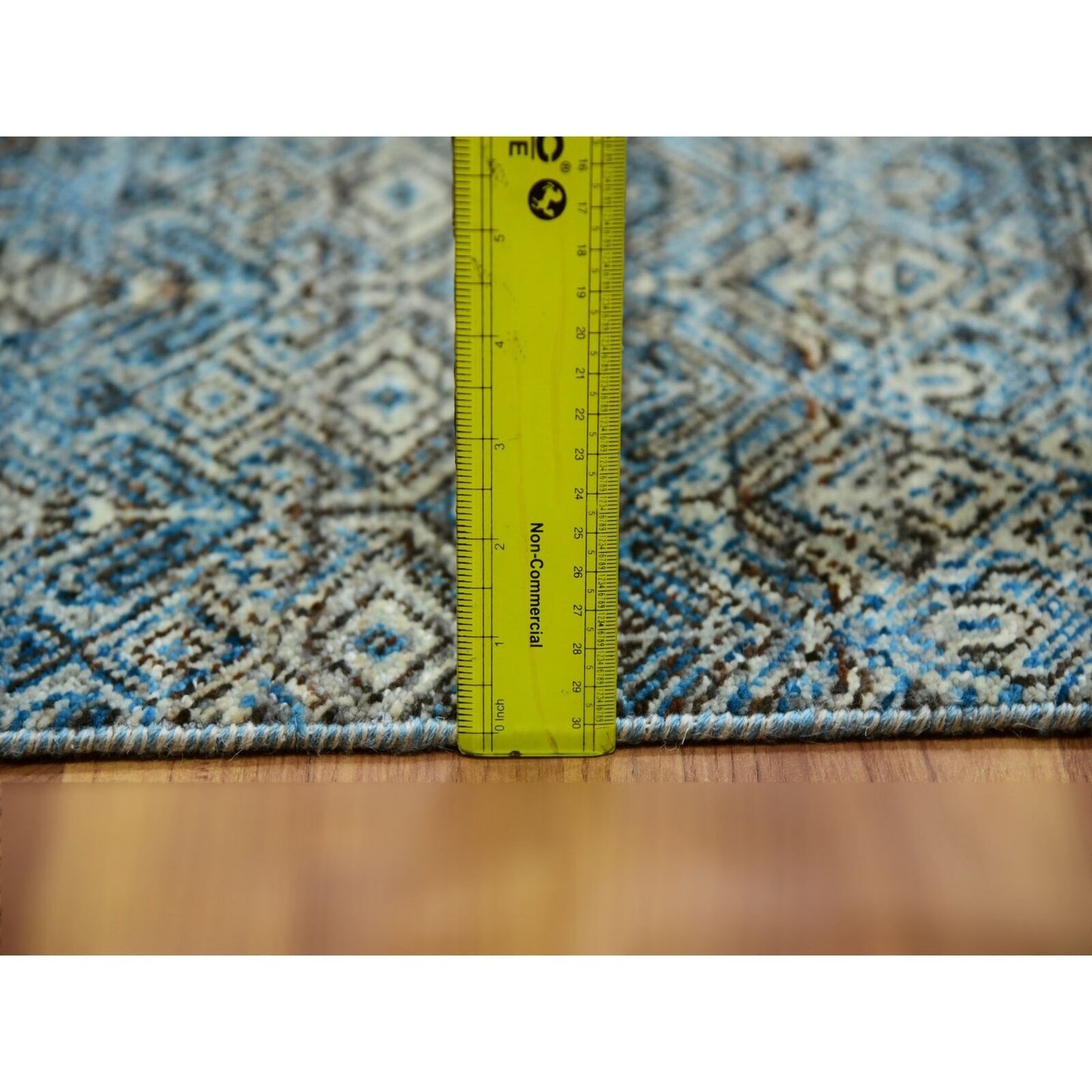 2'6"X8' Blue Diamond Shape Hand Knotted Kohinoor Herrita Wool Runner Rug