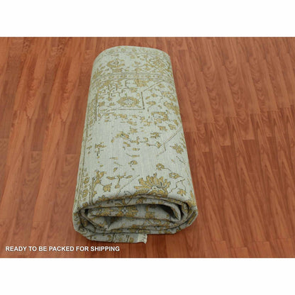 10'X14' Gray Hand Knotted Zoroastrian Heris Design Wool And Silk Rug