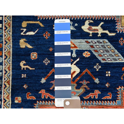 8'X7'10" Blue Armenian Inspired Caucasian Design Square Oriental Rug