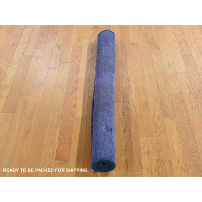 4'3"X7'10" Blue Wool Handmade Overdyed Vintage Tebraz Wide Runner Rug