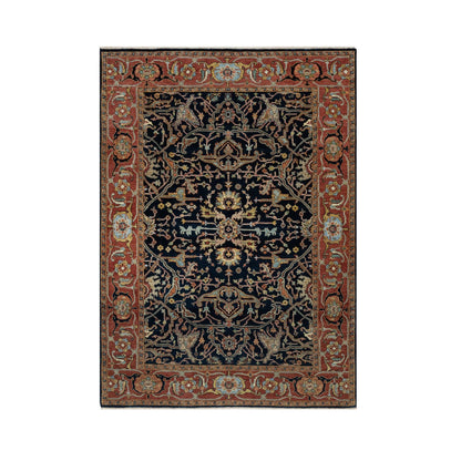 5'X7'2" Blue Natural Dyes All Wool Antiqued Fine Heris Hand Knotted Rug