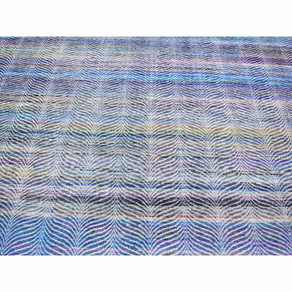 9'X12'2" Colorful Modern Leaf Design Silk And Wool Hand Knotted Rug