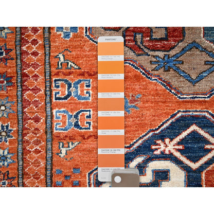 8'10"X11'10" Sun Orange Super Kazak Geometric Wool Hand Knotted Rug