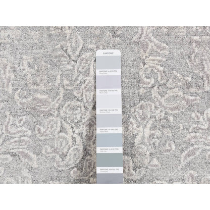 2'5"X7'9" Gray Hand Knotted Tone On Tone Design Wool And Silk Runner Rug