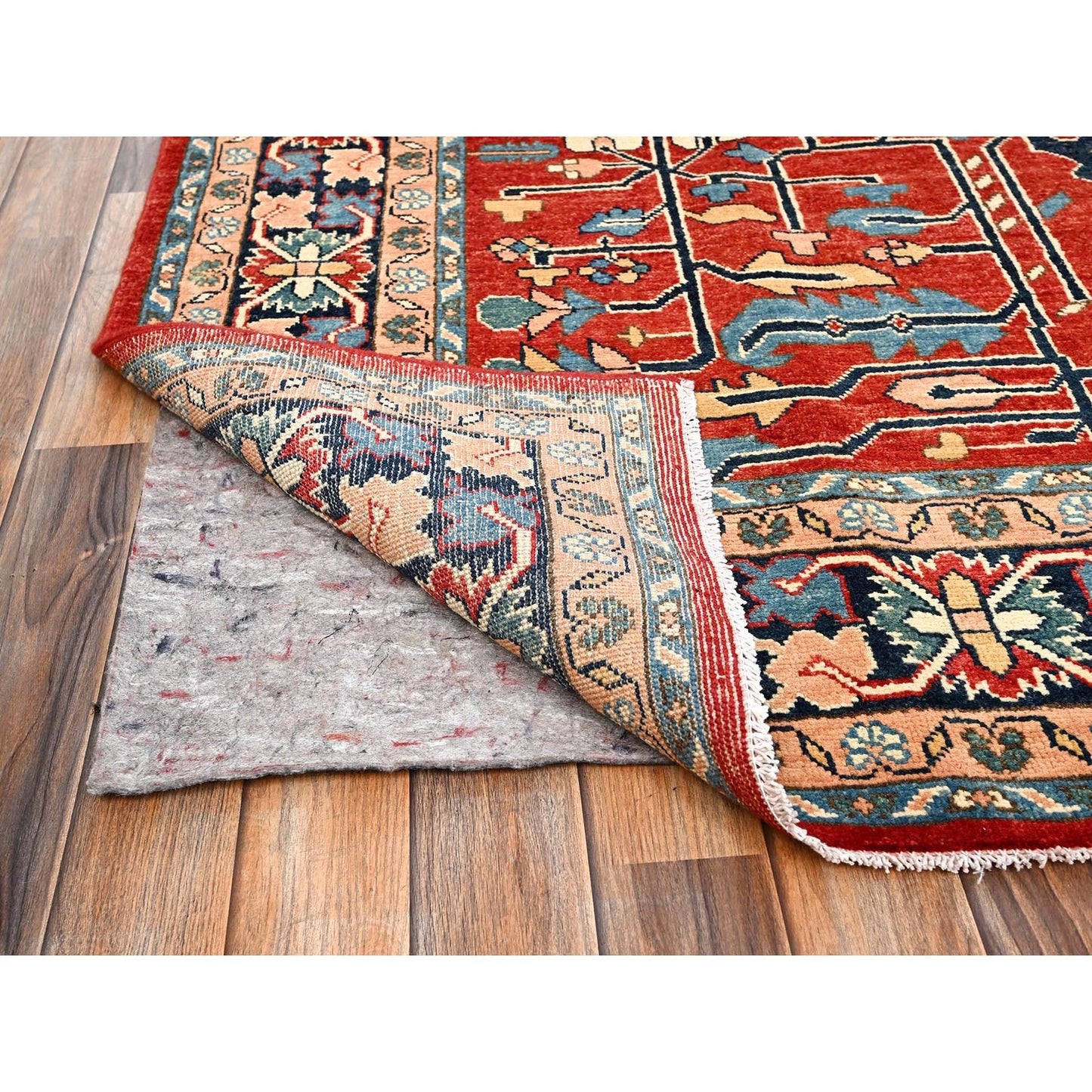 7'10"X9'7" Red Afghan Peshawar Heris All Over Design Hand Knotted Wool Rug