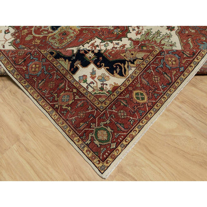 8'2"X10'2" White Antiqued Fine Heris Re-Creation Wool Hand Knotted Rug