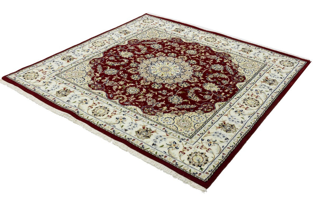 6X6 Ft Square Red Floral Indo-Nain Rug Classic
