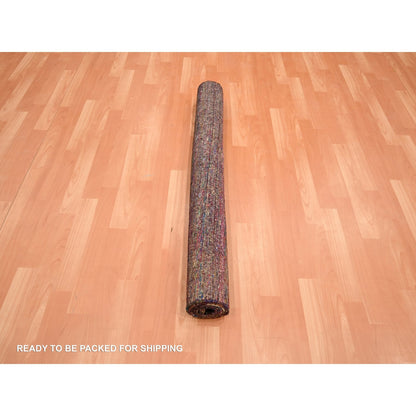 4'X5'8" Wine Red Plain Solid Design Pure Sari Silk Hand Knotted Rug