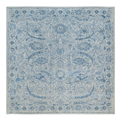 10'X10' Gray Fine Jacquard Wool And Silk Hand Loomed Square Rug