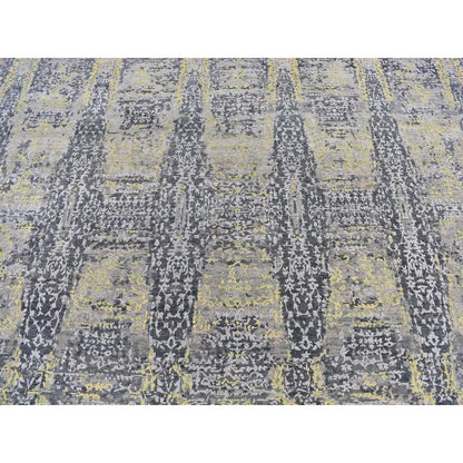 8'10"X11'9" Yellow Wool And Silk Transitional Design Hand Knotted Rug