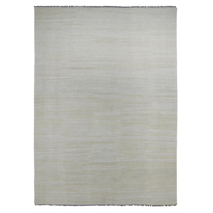 8'9"X12'4" Beige Flat Weave Solid Design Hand Woven Hand Spun Wool Rug
