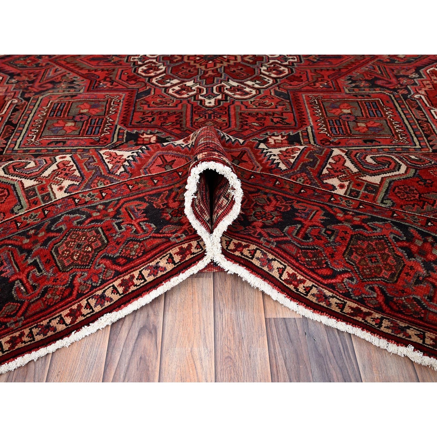 8'1"X11' Garnet Red Antique Village Motifs Heris Wool Hand Knotted Rug